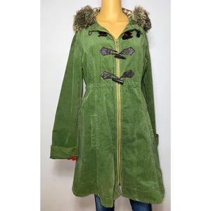 green velvet hooded coat